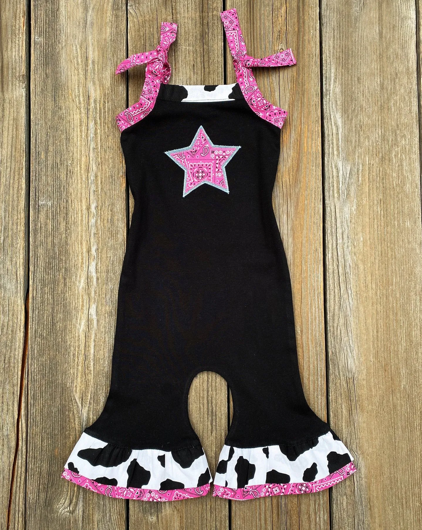 Western Wear Cow Hot Pink Bandana Romper Outfit