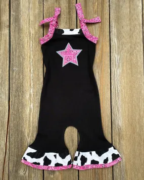 Western Wear Cow Hot Pink Bandana Romper Outfit