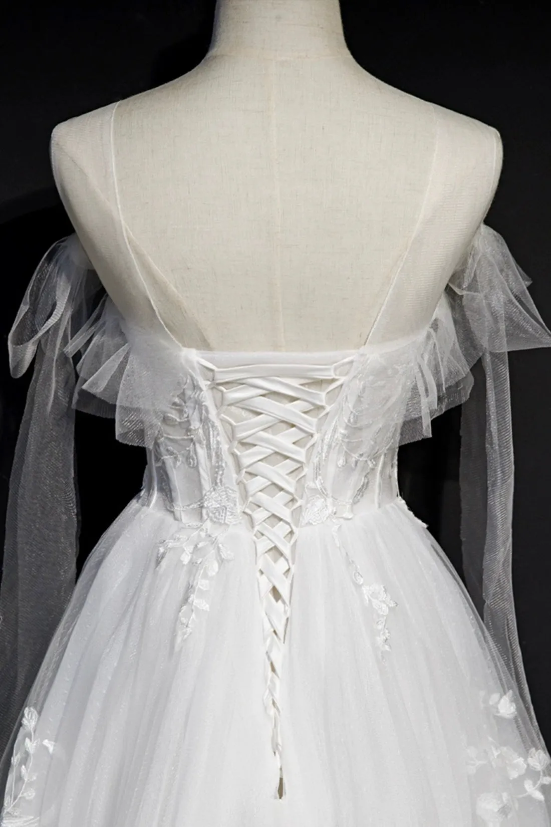 White Lace A-Line Tea Length Prom Dress