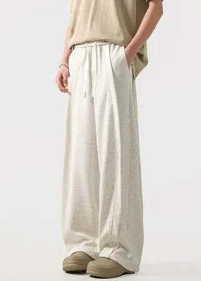 Wide Leg Drawstring Panel-Pleated Sweatpant Joggers