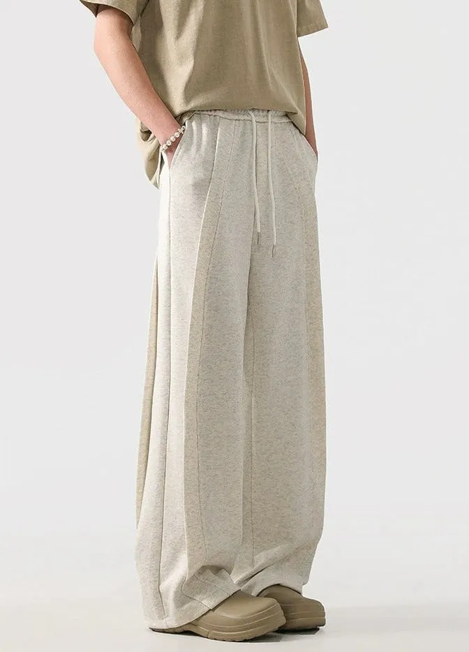 Wide Leg Drawstring Panel-Pleated Sweatpant Joggers