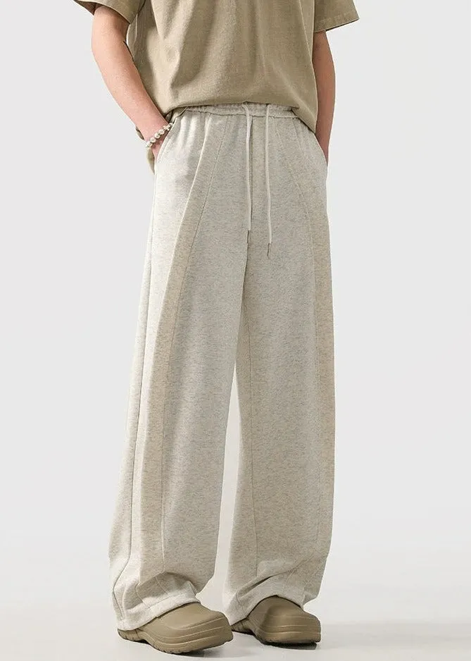 Wide Leg Drawstring Panel-Pleated Sweatpant Joggers