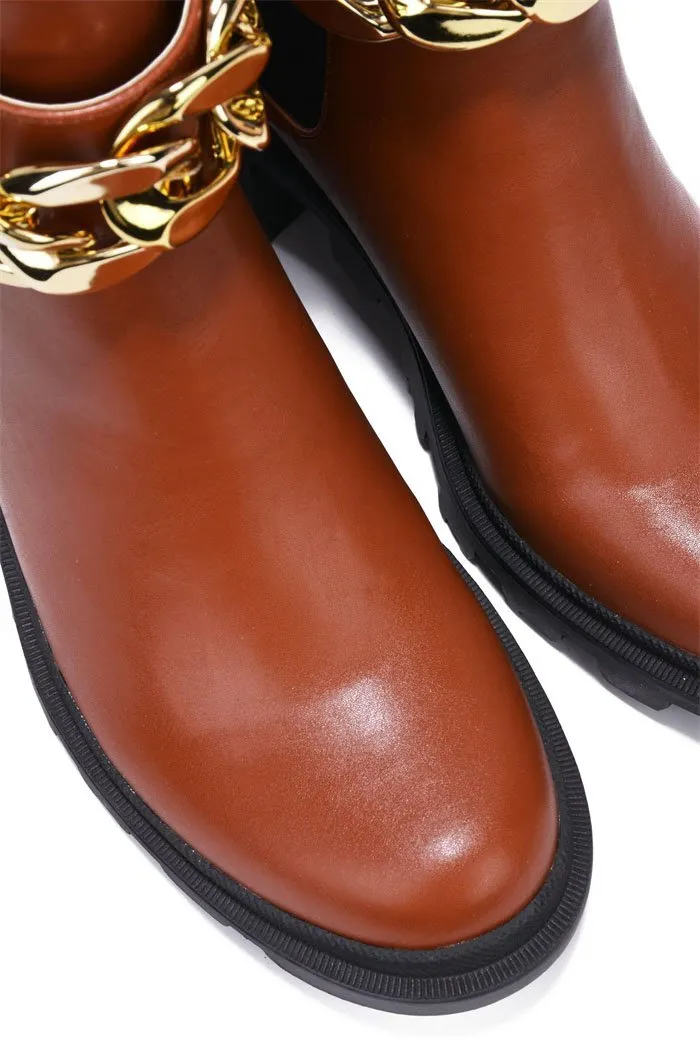 Women block heel combat Ankle boots With Chain ( Shiba By Cape Robbin )