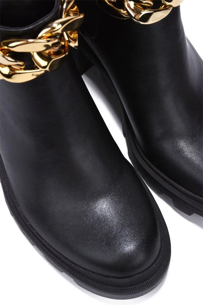 Women block heel combat Ankle boots With Chain ( Shiba By Cape Robbin )