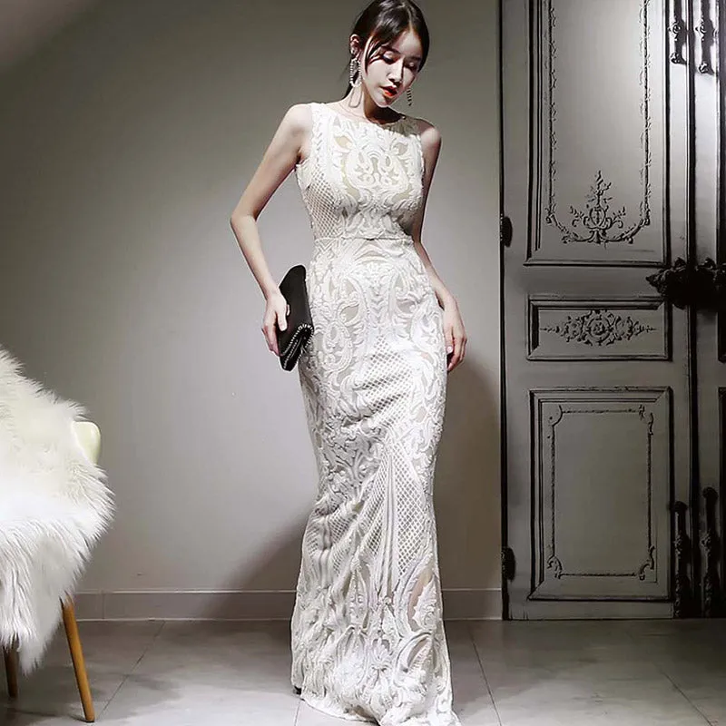 Women's Summer Sleeveless Sheath O-Neck Long Dress