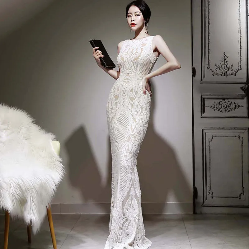 Women's Summer Sleeveless Sheath O-Neck Long Dress