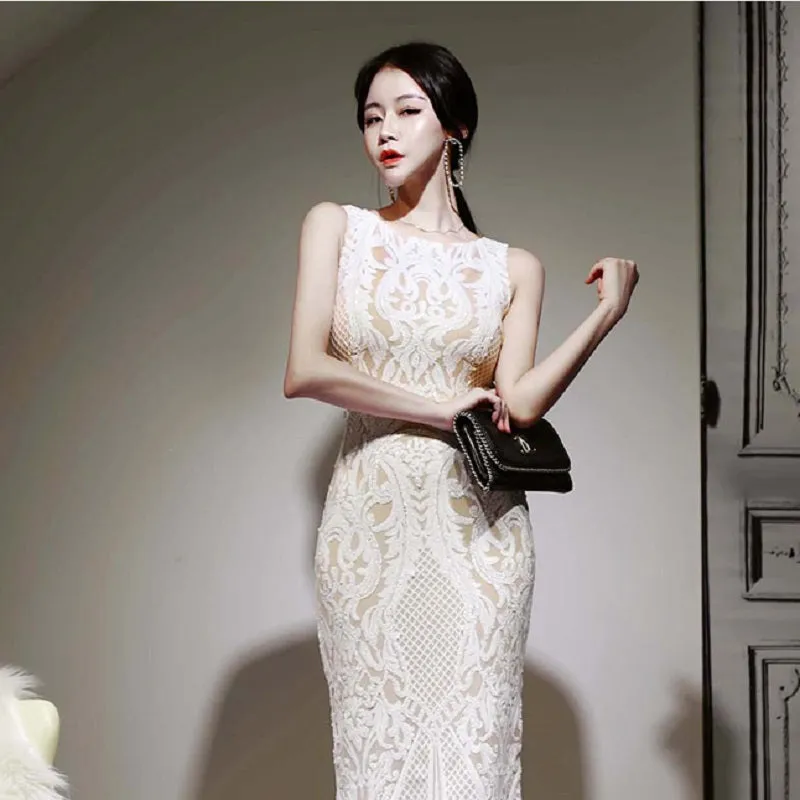 Women's Summer Sleeveless Sheath O-Neck Long Dress
