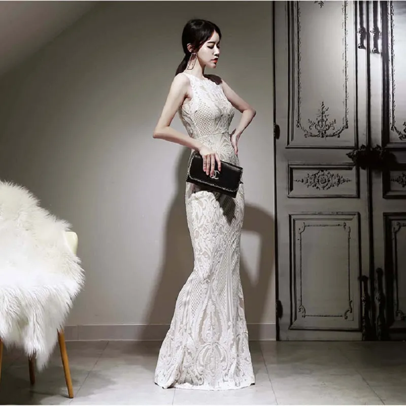 Women's Summer Sleeveless Sheath O-Neck Long Dress