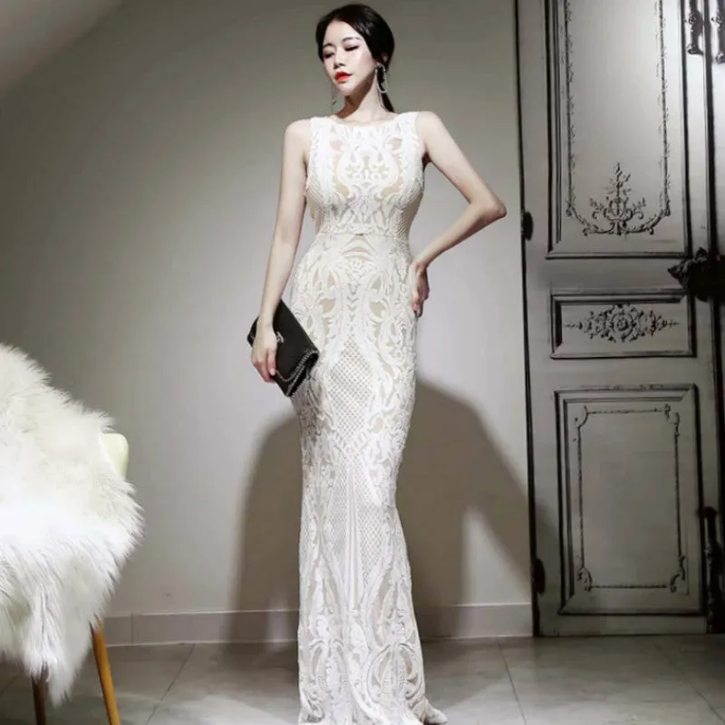 Women's Summer Sleeveless Sheath O-Neck Long Dress