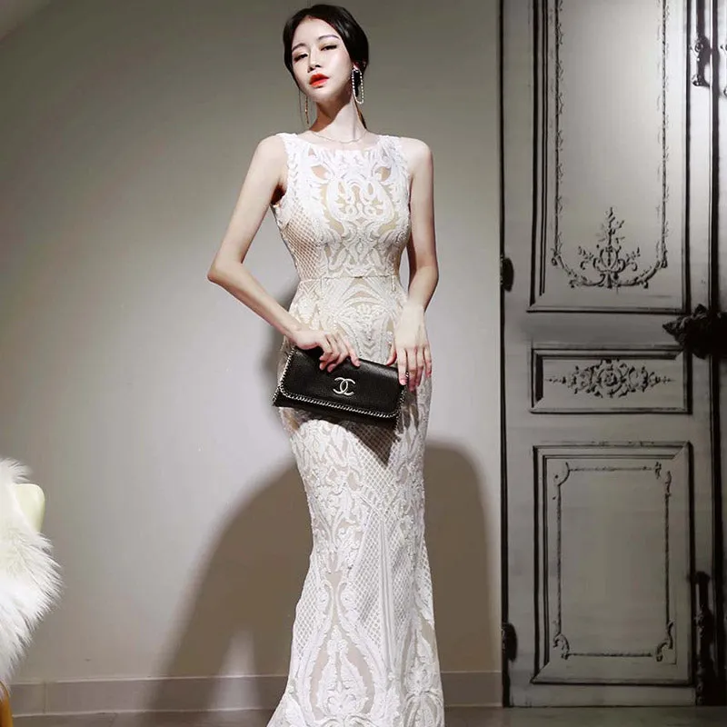 Women's Summer Sleeveless Sheath O-Neck Long Dress