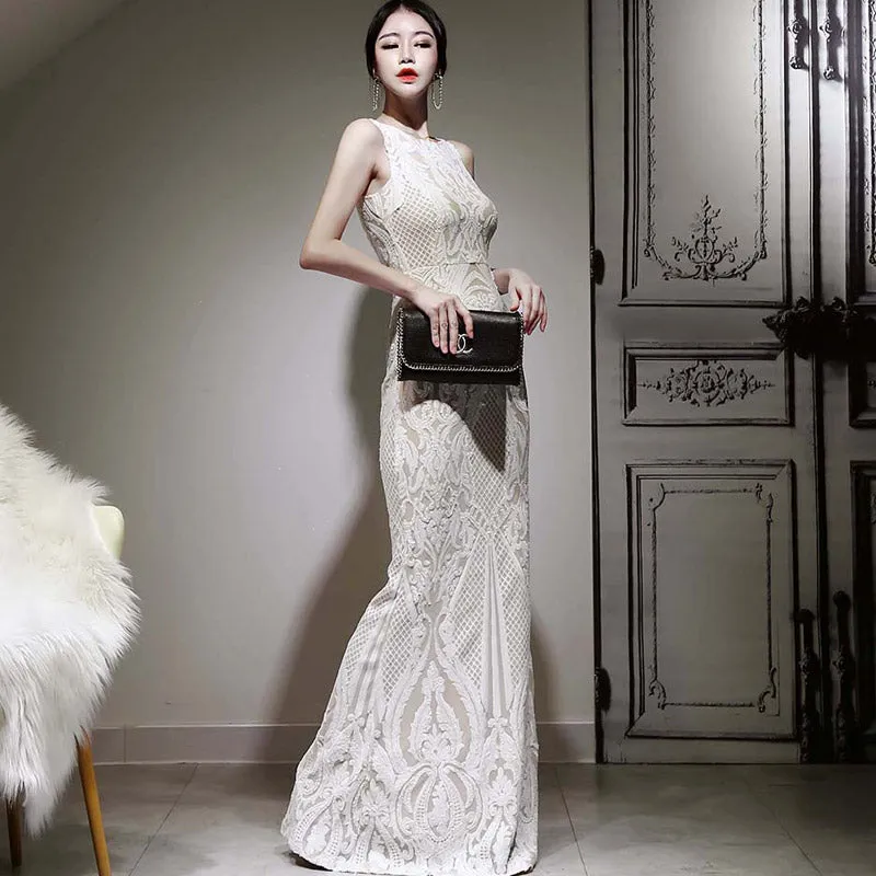 Women's Summer Sleeveless Sheath O-Neck Long Dress